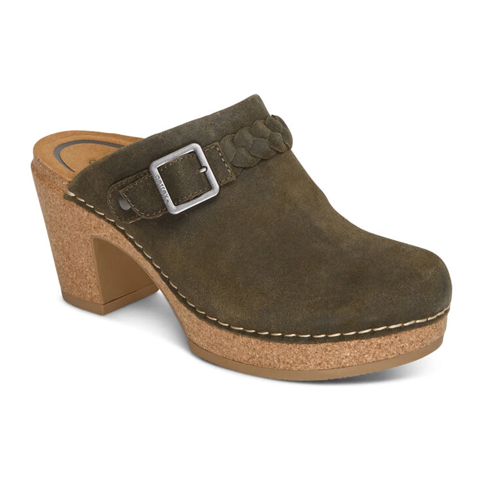 Aetrex Corey Heeled Clog (Women) - Olive Leather - Image 3