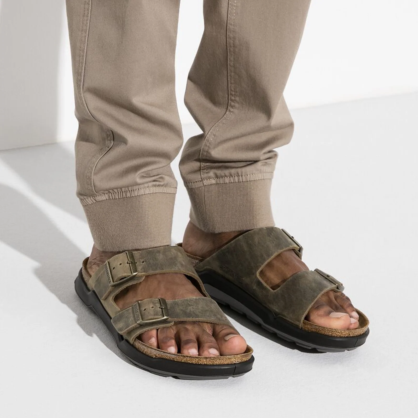 Birkenstock Arizona Crosstown Slide Sandal (Men) - Faded Khaki Oiled Leather - Image 7